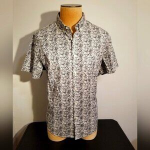 GOODFELLOW BLACK & WHITE ARTISTIC ABSTRACT PRINT MEN'S BUTTON DOWN SHIRT SIZE L